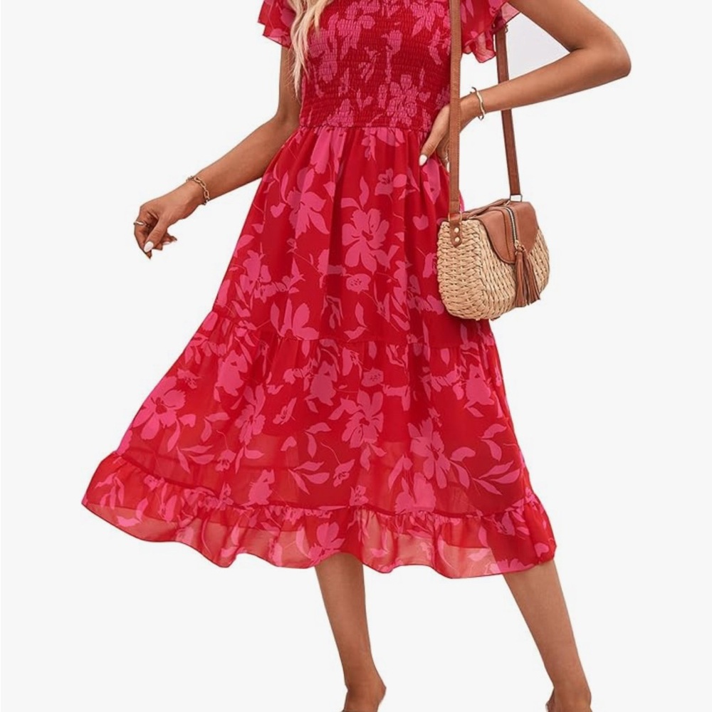 BTFBM Women Casual Summer Dress short ruffles tiered sleeve smocked midi dress